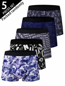Bộ 5 chiếc quần lót nam, nhẹ và thoải mái, kiểu quần boxer in chữ ngẫu nhiên, thích hợp mặc hàng ngày. - Nhiều màu - Xem 12