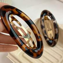 1pc Gold-Tone Acetate Hollow Oval BB Clip, Retro French Girl Style Bangs Clip, Elegant Hair Accessory For Daily, Holiday Wear, Gift, Claw Clips, Hair Accessories, Head Accessories - 琥珀 - 查看 9