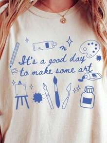 100% Cotton It Is A Good Day To Make Art Shirt, Art Lover Shirt, Painter Shirts, Art Teacher Outfit, Cute 90s Doodles, Colorful Tshirt2026 - trắng - Xem 1