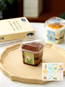 200 Peças Caixas Transparentes Quadradas para Bolo, Pudim e Sobremesa com Tampas, Colheres e Adesivos Decorativos, Caixas Multifuncionais para Mousse de Bolo Adequadas para Frutas, Sorvete, Iogurte, Natal, Halloween, Festas de Aniversário - Visão 9