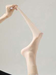 3/6双装女士15D连裤袜，杏色丝绸混纺中筒袜，性感超薄多功能过膝袜 - 杏色 - 查看 6