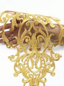 1pc Large Size Golden Thread Embroidered Hollow Patch, Heat Seal Adhesive, Suitable For Jacket, Robe, Clothing Decoration - Multicolor - View 1