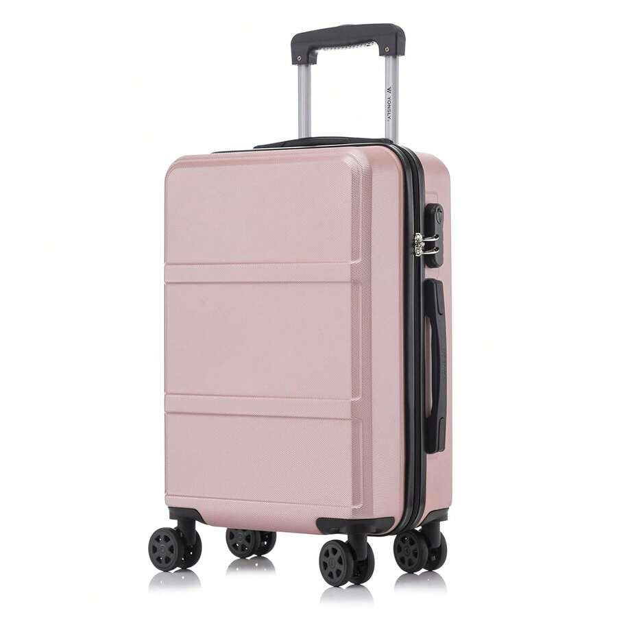 YONSLY Hard Shell Suitcase 16/20/24/28 Inches With 4 Wheels 360° Combination Lock Soft Rubber Handle Mesh Pocket Lightweight Suitcase For School - 玫瑰金 - 查看 1