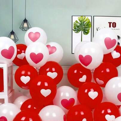 20 quả bóng bay hình trái tim màu đỏ và trắng, kích thước 30cm, in chữ "Love", thích hợp trang trí đám cưới, kỷ niệm, Ngày Valentine, Ngày của Mẹ, sinh nhật và làm bóng bay tỏ tình.