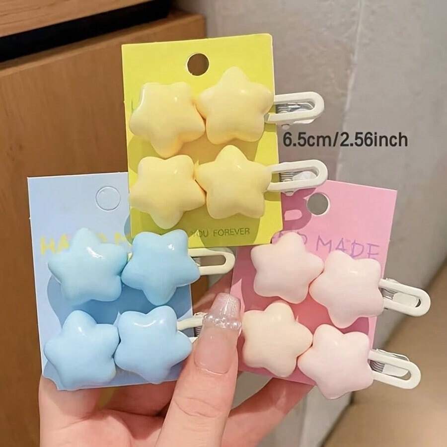 2个星形发夹，芥末黄五角星和可爱心形刘海夹，发饰 - 查看 1