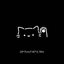 1pc Cute Cat Peeking Out Car Window Waving Paw Sticker, Cat Has Round Eyes And Triangular Body, Car Has 3 Windows, Decorative Sticker On Rear Windshield - A - View 7
