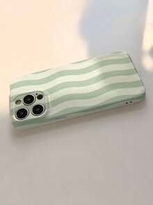 1件装简约清新波浪条纹图案细孔亮面全包硬壳手机壳 - 彩色 - 查看 4