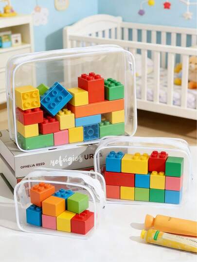 1 Set Transparent Zipper Storage Bag, Baby Puzzle Sorting Bag, Cotton Doll Carrying Bag, Building Blocks Organizer, Easy To Clean (Toys Not Included)