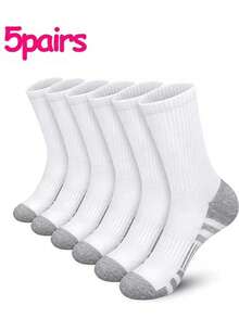 5 Pairs Black, White, Gray Crew Socks For Plus Size Men, Basketball Sports & Work Socks - Multicolor - View 2