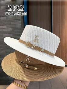 1pc Bohemian Style Women's Fashionable Cute Straw Hat, With Leather Buckle, Suitable For Beach Vacation, Daily Wear And Sun Protection, Cowboy Hat, Valentine's Day Gift, Women's Hat, Beach Hat - 棕色 - 查看 6