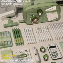 2026 New Japanese Ins High-Quality Minimalist Green Transparent Pencil Case, Large Capacity, Student Stationery Storage Bag, Practical Back To School Gift - Volcano Large Capacity Pencil Case - View 11