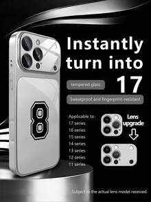 1pc New Minimalist Luxury Double-Layer Number 8 Pattern Tempered Glass With Camera Lens Protection Phone Case, Suitable For IPhone 17/17Pro/17ProMax/17Air/16/16Pro/16ProMax/16Plus/15/15Plus/15Pro/15ProMax/14/14Plus/14Pro/14ProMax/13/13Pro/13ProMax/12/12Pro/12ProMax/11/11ProMax, Matte Anti-Fall, Full Coverage Metal Paint Luxury Protective Cover - Multicolor - View 1