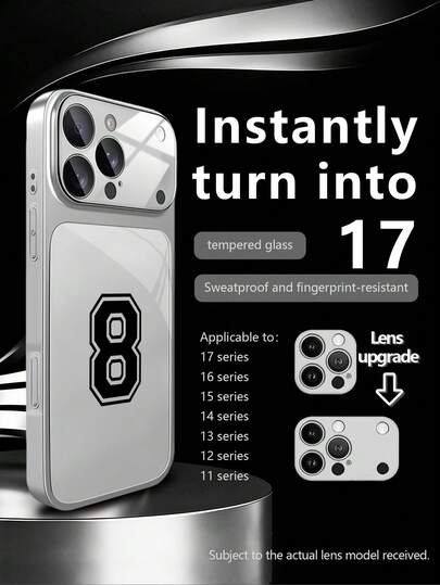 1pc New Minimalist Luxury Double-Layer Number 8 Pattern Tempered Glass With Camera Lens Protection Phone Case, Suitable For IPhone 17/17Pro/17ProMax/17Air/16/16Pro/16ProMax/16Plus/15/15Plus/15Pro/15ProMax/14/14Plus/14Pro/14ProMax/13/13Pro/13ProMax/12/12Pro/12ProMax/11/11ProMax, Matte Anti-Fall, Full Coverage Metal Paint Luxury Protective Cover