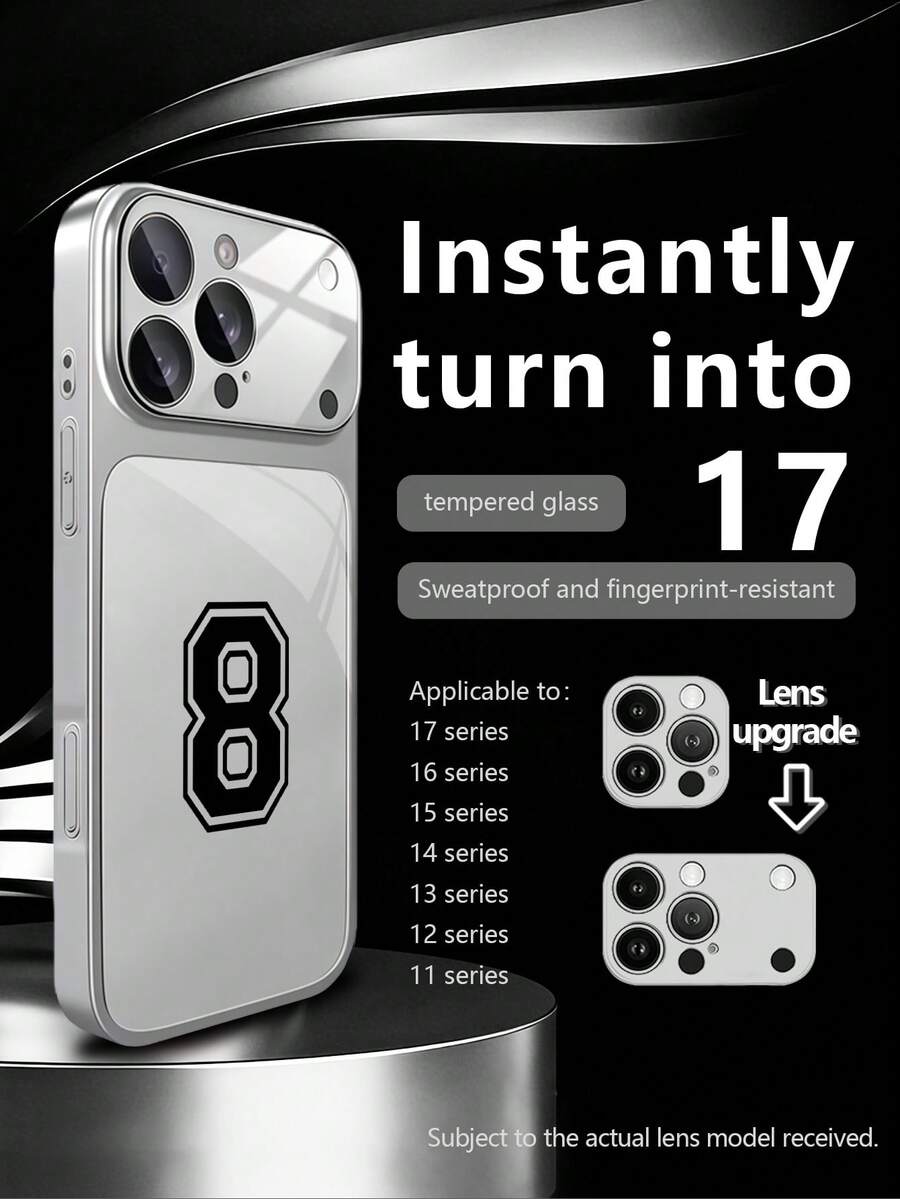 1pc New Minimalist Luxury Double-Layer Number 8 Pattern Tempered Glass With Camera Lens Protection Phone Case, Suitable For IPhone 17/17Pro/17ProMax/17Air/16/16Pro/16ProMax/16Plus/15/15Plus/15Pro/15ProMax/14/14Plus/14Pro/14ProMax/13/13Pro/13ProMax/12/12Pro/12ProMax/11/11ProMax, Matte Anti-Fall, Full Coverage Metal Paint Luxury Protective Cover - Multicolor - View 1
