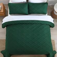 3 Pieces Teal Blue Quilt Set Queen King Size Lightweight Bedspread Ultrasonic Wave Pattern Soft Microfiber Coverlet For Modern Style Bed Sets With 2 Pillow Shams,Wedding Items,Valentines Day Home Bed Room Decor,Mothers Day Gift,All Season - 祖母綠-鑽石 - 查看 5
