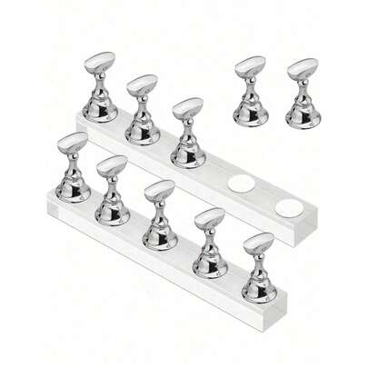 Bộ 6 giá trưng bày móng tay acrylic màu bạc, giá đựng sơn móng tay từ tính, dụng cụ và đồ trang trí salon làm móng để trưng bày và thực hành nghệ thuật làm móng, đồ dùng du lịch, quà tặng Ngày của Mẹ.