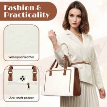 NEWHEY 方形手提包，顶部提手托特包，斜挎防盗防水托特包，男女通用手提包，白色 - 彩色 - 查看 4