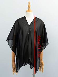 1 Pc Women's Chiffon Bead Scarf Shawl, Dress, Wedding Party, Elegant Summer Outdoor Outfit Bohemian Style - Black - View 7