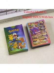 pokemon 55张动漫人物卡片，VSTAR GX EX VMAX 黑/银/金箔卡片，英文/法文/德文/西班牙文动漫游戏卡片，创意桌面游戏卡牌，适合收藏 - 彩色 - 查看 11