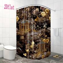 1pc Elegant Chinese Peony & For Lotus Shower Curtain - Dark Brown/Beige/Burgundy Traditional Asian Bath Decor With Golden/Black Pagoda & Cloud Patterns, High Quality (70.8x70.8 Inch) + Hooks For Spa-Like Bathroom Upgrade, 2D Flat - A - Xem 4