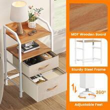 Compact 2-Drawer Fabric Bedside Table With Open Shelf | Metal Frame & Wooden Top, Space-Saving Nightstand For Bedroom/Living Room, Modern Sofa End Table With Storage - Khaki - View 4