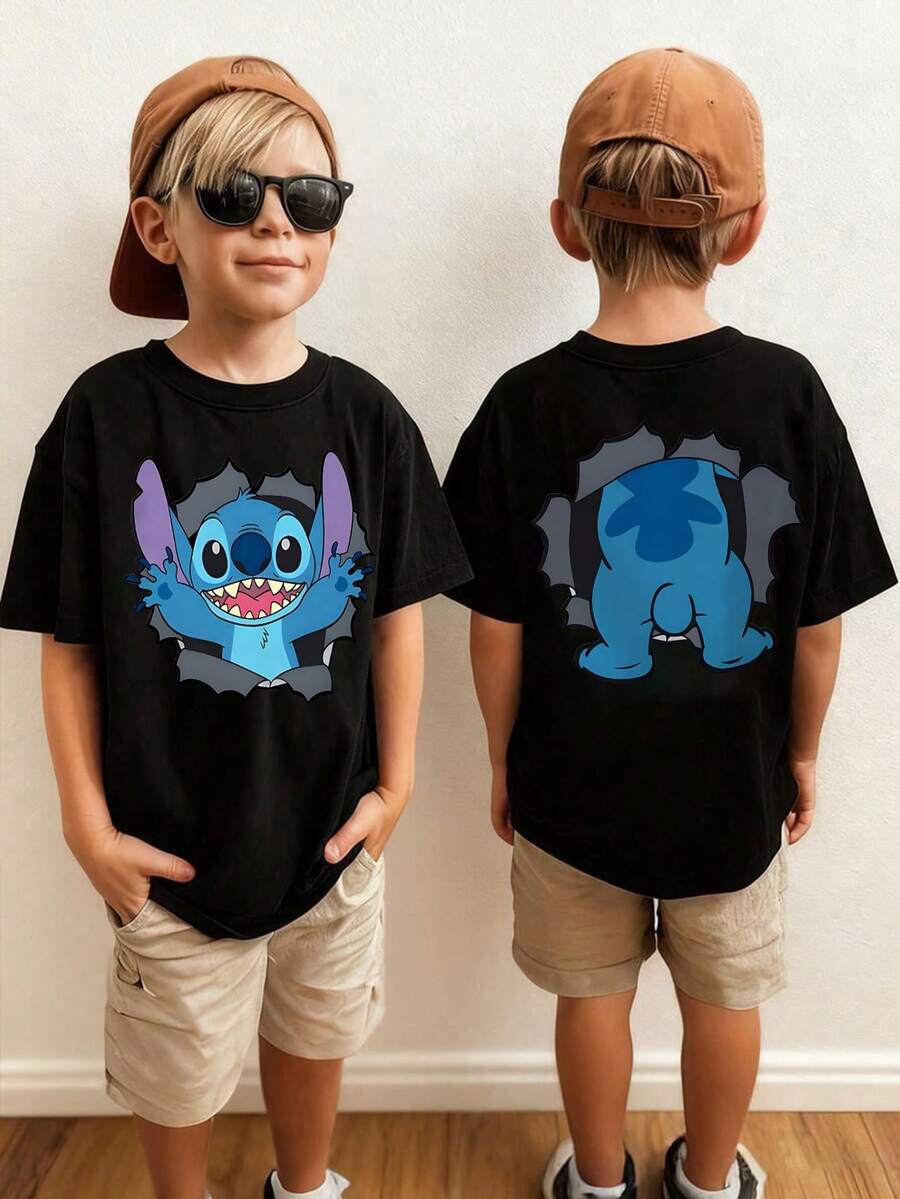 Disney's *Lilo & Stitch* Summer T-Shirt Featuring Stitch-Perfect For Boys And Girls To Wear To Holiday Parties, Family Meals, Outdoor Activities, And While Traveling, And An Ideal Gift For Children Visiting Disney Parks. - 黑色 - 查看 1