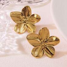 1pc Fashionable & Elegant Stainless Steel Floral Design Earrings, Suitable For Women's Daily Wear Or Important Occasions - Multicolor - View 4