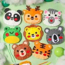 8件套森林动物DIY缝纫套装，适合初学者的手工材料，可爱卡通动物老虎熊猫吊坠，生日礼物，创意手工艺品 - 彩色 - 查看 6