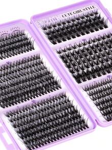 576片装，D型卷翘，睫毛嫁接套装，浓密丰盈DIY分段式假睫毛，睫毛簇，30D/40D/50D自然款睫毛簇，DIY睫毛簇套装，含睫毛粘合剂和封口剂，卸除工具，镊子，方便在家DIY睫毛妆容 - 黑色 - 查看 5