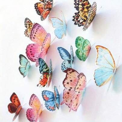 36pcs Watercolor Butterfly Decoration Set - 3D Lifelike Butterflies, Suitable For Wedding, Valentine's Day And Party Decorations
