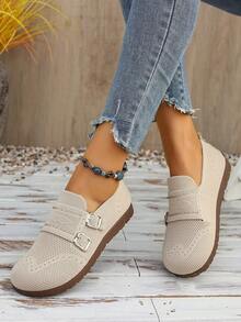 Women's Casual Solid Color Flat Shoes, Women's Comfortable Flat Shoes. Lightweight And Breathable, Suitable For Home Leisure, Outdoor Activities, And Daily Wear. A Fashionable Holiday Gift For Women. - Beige - View 3
