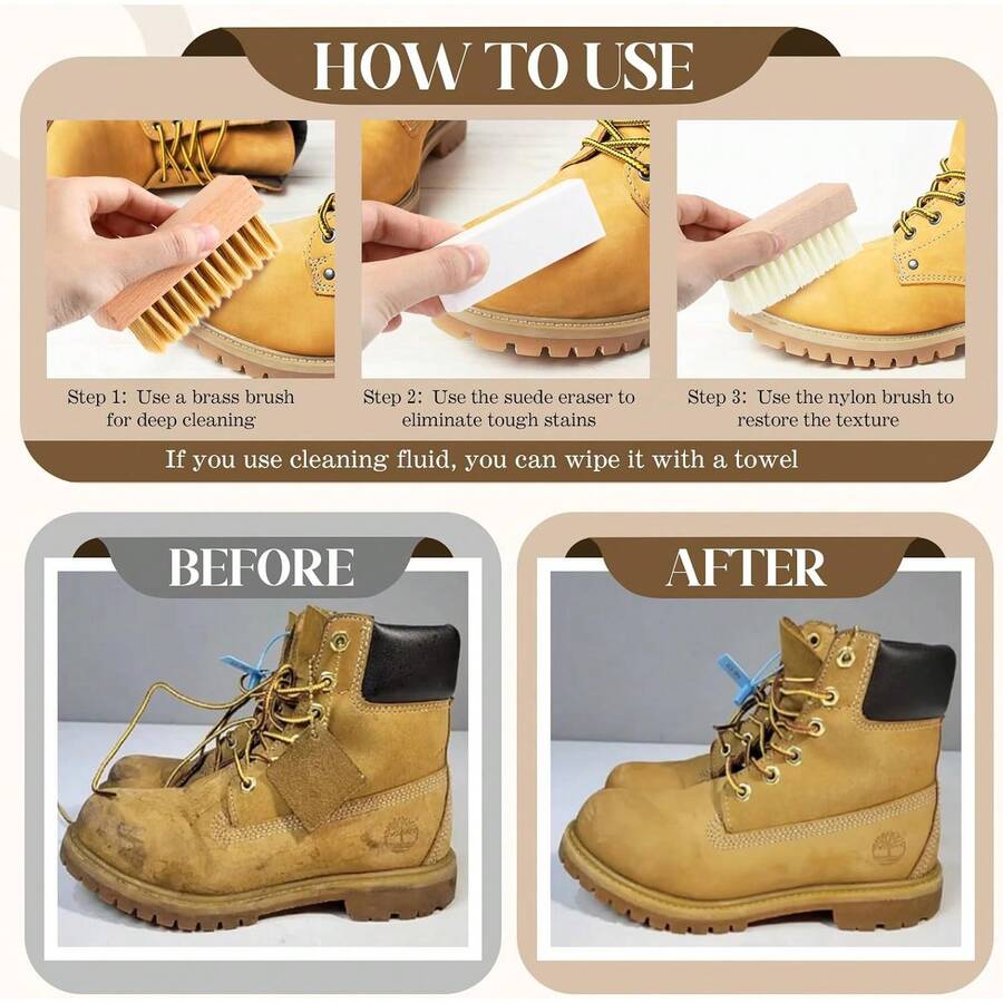 Enhon 5 Piece Suede And Nubuck Cleaning Kit With Brass & Nylon Brushes, 2 Suede Eraser, Microfiber Towel For Shoes, Boots, Bags, Coats Durable Cleaning & Care Kit - 1 - View 1