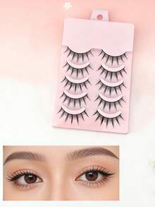 5 Pairs Of Comic-Style Pointed Cat-Eye False Eyelashes, Natural Makeup Anime False Eyelashes, Single-Fine Korean-Style Makeup False Eyelashes, Thick And Exaggerated Japanese Cosplay False Eyelash Extensions - Multicolor - View 6