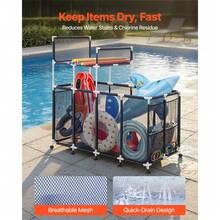 Pool Storage Bin, 64.96 X 33.46 X 64.96 In, Rolling Pool Float Storage Organizer With Side Pockets & Noodles Holder Rack, Durable Plastic Frame, Poolside Toys Mesh Basket For Swimming Pools - Plastic Stand 65*33*65 Inches - View 3