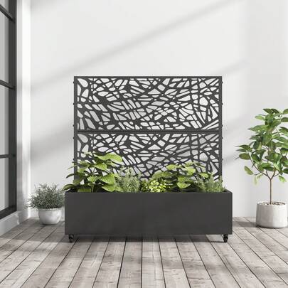 lirago 1Set 47*47*16 Inch Irregular Web Pattern Metal Planter With Trellis | Mobile Rolling Privacy Screen Planter | Indoor Outdoor Vertical Garden Decor For Climbing Plants