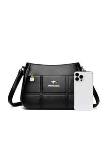 高端大容量柔软真皮女士饺子包，时尚多功能单肩斜挎包，中年妈妈包，手提包 - 黑色 - 查看 6