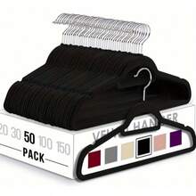 Velvet Hangers, Space Saving Non-Slip Clothes Hangers With Tie Bar Standard Hangers With 360 Degree Rotatable Hook Heavy Duty Coat Hangers - Black - View 1