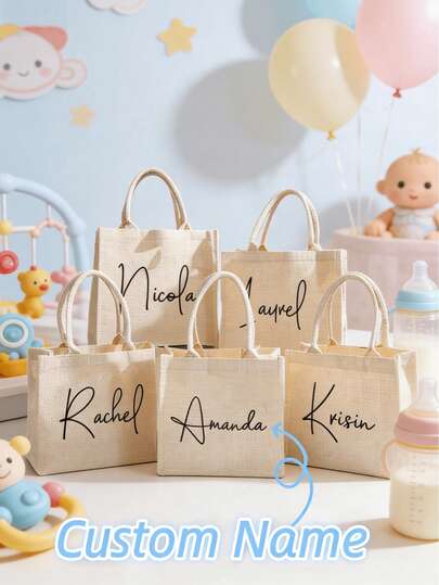 Customized Name Print Canvas Tote Bag, Personalized DIY Handbag Suitable For Girlfriend, Unique Letter Gift Bag Suitable For Birthday And Anniversary