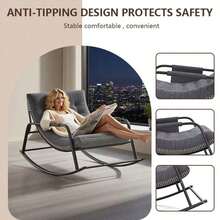 Oversized Outdoor Rocking Chair With Thick Cushion, Double Papasan Lounge Chair With Armrests, All-Weather Patio Rocker Balcony, Porch, Backyard, - Xám - Xem 4