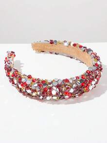 1pc Summer New Colorful Sponge Heightening Headband, Korean Style Rhinestone Embellished Luxury Versatile Headpiece, Suitable For Women Accessories & Summer Outfit Matching Hairband - Red - View 4