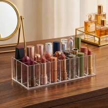 Acrylic Lipstick Organizer With 24 Slots, Clear Makeup Storage Case For Lip Gloss, Balm & Eyeliners - Transparent White - View 1