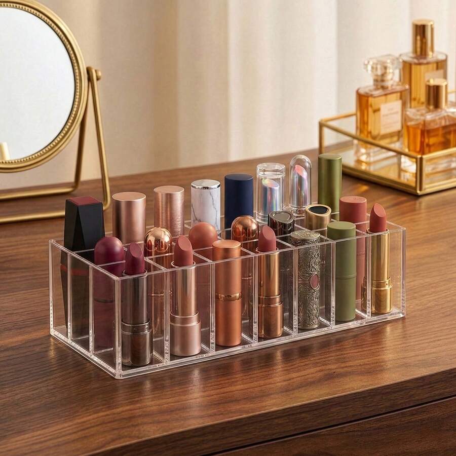 Acrylic Lipstick Organizer With 24 Slots, Clear Makeup Storage Case For Lip Gloss, Balm & Eyeliners - Transparent White - View 1