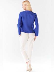 Une veste confortable et élégante sans fermeture, avec une coupe qui met en valeur la féminité, confortable, pour tous les jours, pour le travail, pour une réunion, style informel, style décontracté, les coutures galbées mettent la taille en valeur, dissimule le ventre, pour l'été, pour les vacances, pour une fête, pour un mariage - Bleu lagon - Voir 4