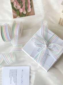 1 Roll 275 Inches Rainbow Striped Organza Satin Ribbon, 0.98 Inch Width, Soft And Vibrant Colors. This Lightweight Polyester Material Is Perfect For Gift Wrapping, Christmas And Holiday Decorations. - Multicolor - View 3