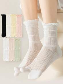 1/2/4/7 đôi tất nữ nhiều màu sắc có khe hở ngón chân, tất lưới thoáng khí dài đến bắp chân, tất ống dài có bèo nhún, tất kiểu ba lê Y2K để phối với giày xỏ ngón, mùa xuân/hè. - Nhiều màu - Xem 5