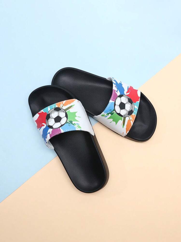Colorful Football Pattern Kids Sandals, Fashionable Casual Street Style Soft Bottom Non-Slip Boys Summer Indoor/Outdoor Slippers - White - View 5