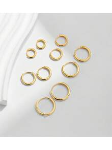 925纯银极简风圈形耳环，10毫米-18毫米铂金镀层低过敏圆形耳环，女士珠宝礼物，生日、圣诞节佳品 - 金色 - 查看 7