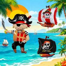 3pcs 90cm Pirate Series Cartoon Decorative Foil Balloon Set, Suitable For Party Decoration, Pirate Ship - View 5