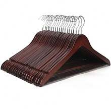 Wooden Coat Hangers 20 Pack High Grade 17.5 Inch Wood Suit Hangers with Non Slip Pant Bar - Extra Smooth and Splinter Free Walnut Finish - Acabado nogal - Ver 1