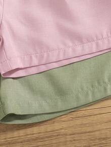 2pcs/Set Girls Casual Solid Color Bow Decor Shorts For Outdoor, Summer - Green - View 6